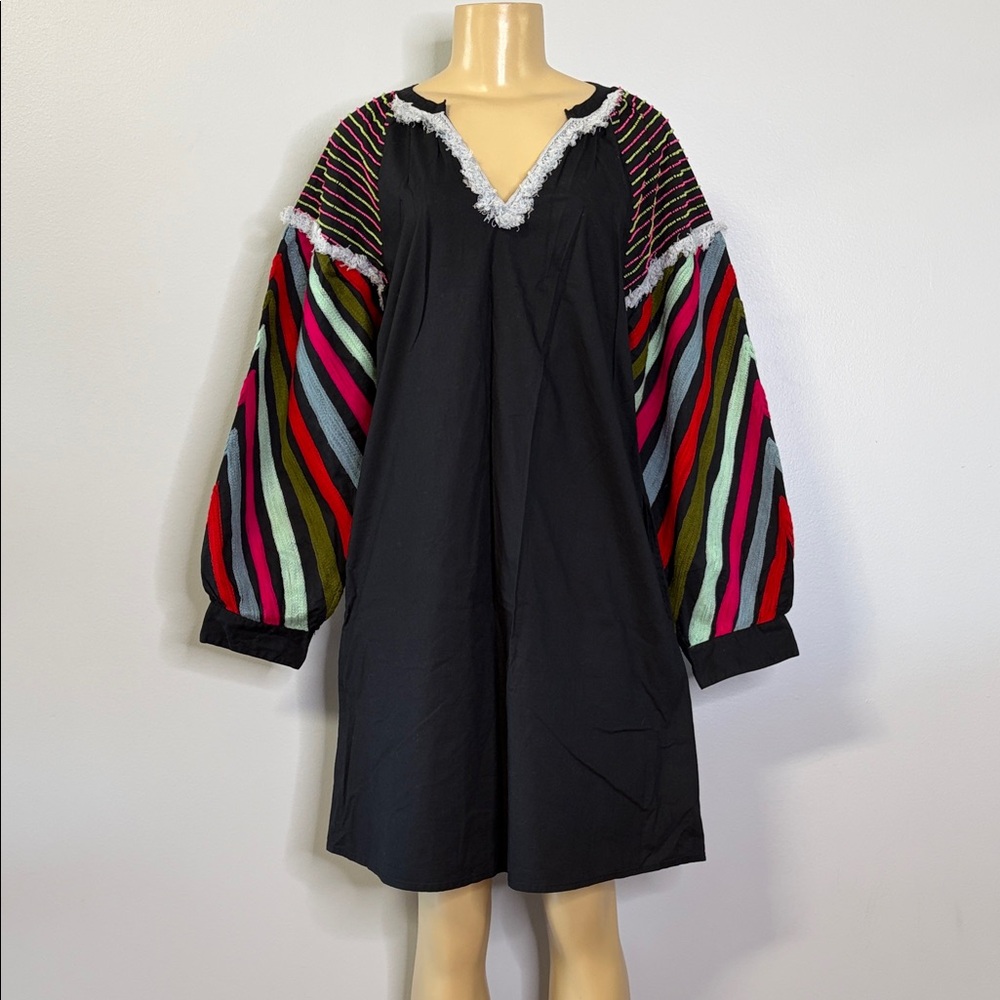 Antropologie Chantik Embellished Colorful Striped Sleeve Dress Size M